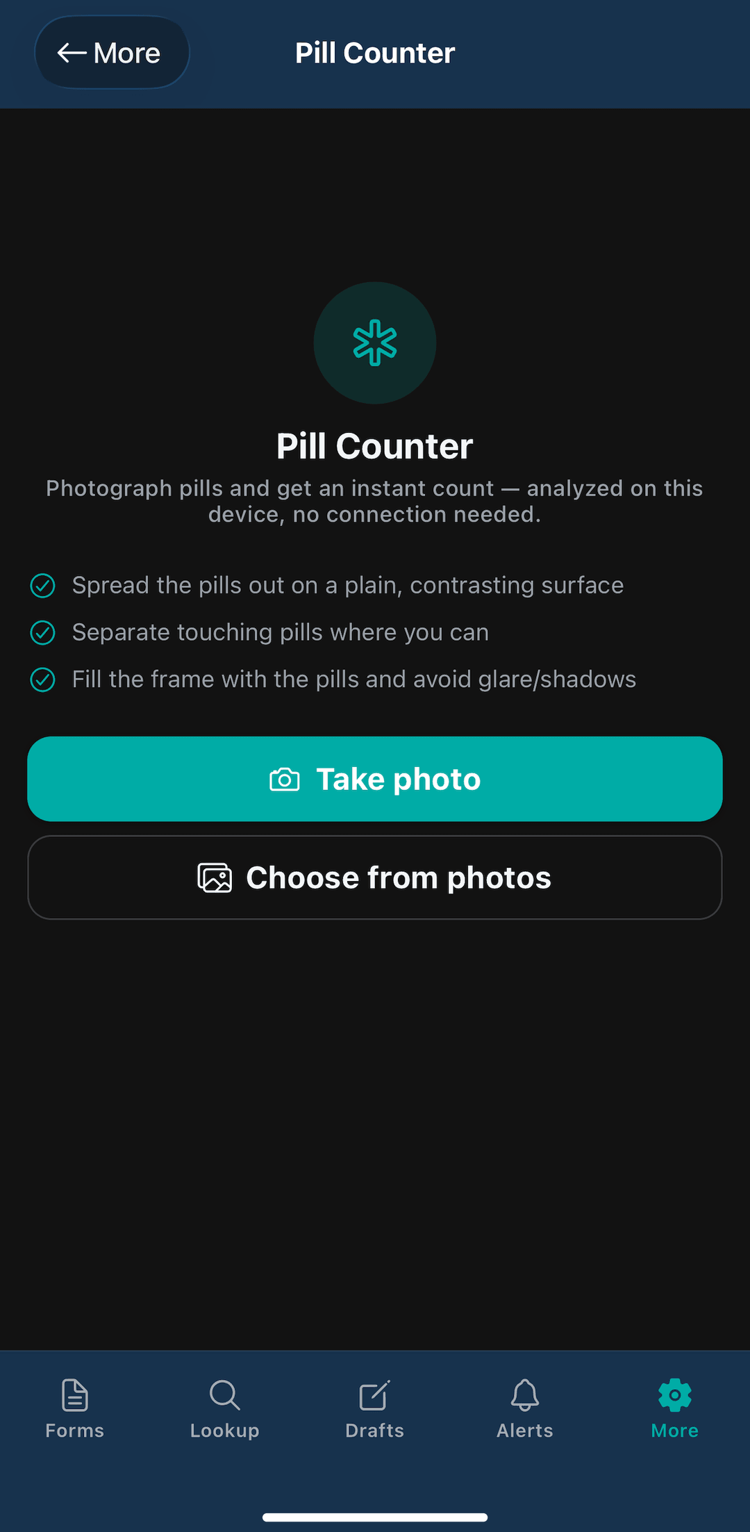 SitehoundVet app camera pill counter